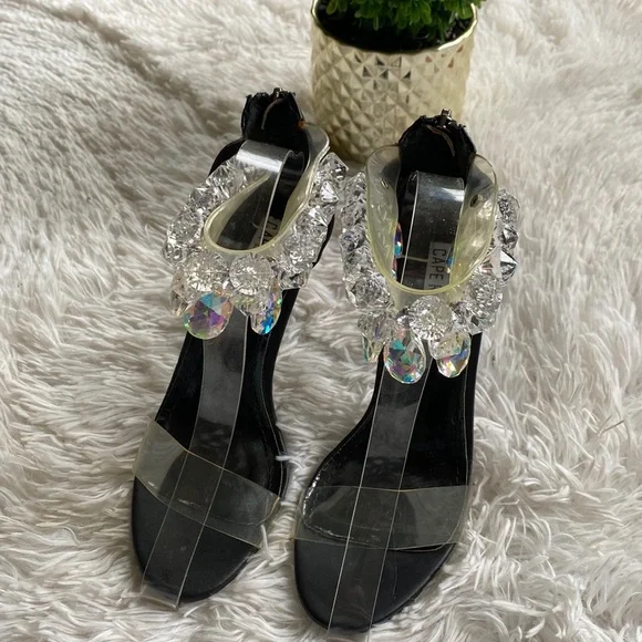 Suzzy Black jewel heels sandals, Size 5.5 - Picture 5 of 12